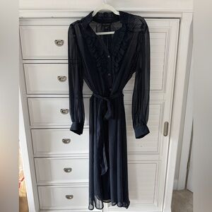 Banana Republic Navy Sheer Dress with Polka Dots